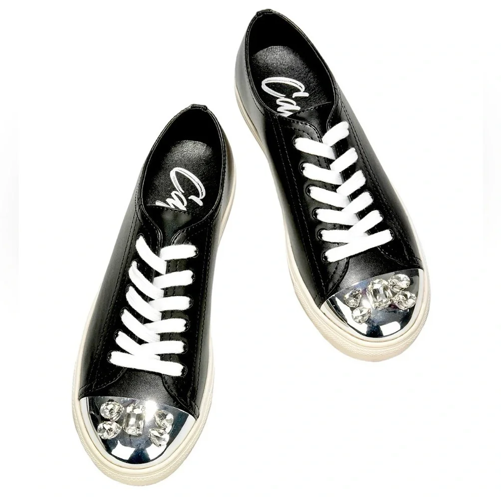 CAPE ROBBIN Faux Leather Jeweled Low Cut Sneakers Silver Cap Toe Size 11 …NWOT